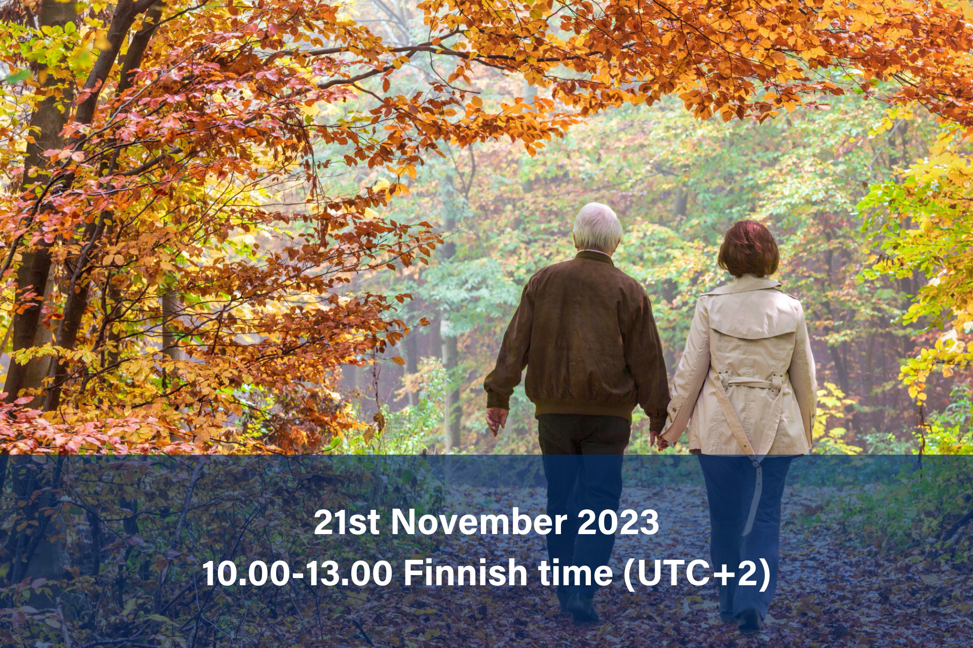 Masterclass: Physical activity and heart diseases prevention: Older couple walking in a autumn forest.